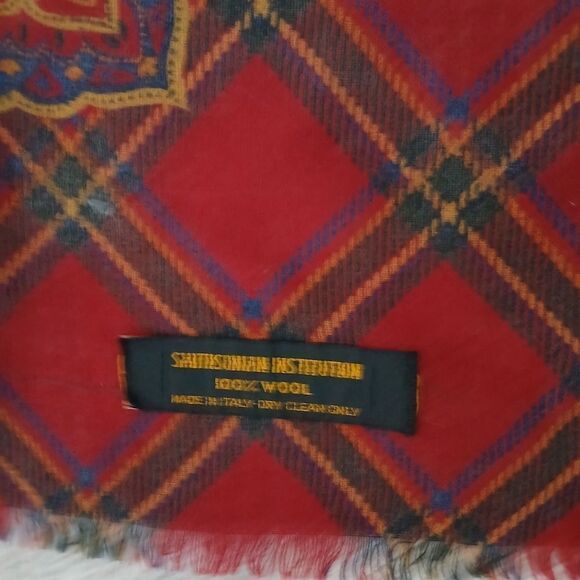Smithsonian Red Plaid Wool Scarf - Picture 4 of 4